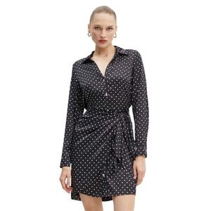 Guess Black and White Polka Dot Long Sleeve Dress